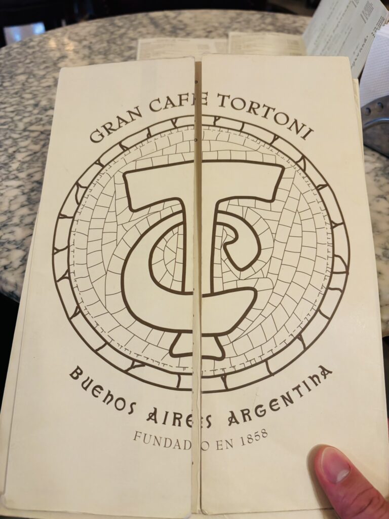 Café tortoni のメニュー表